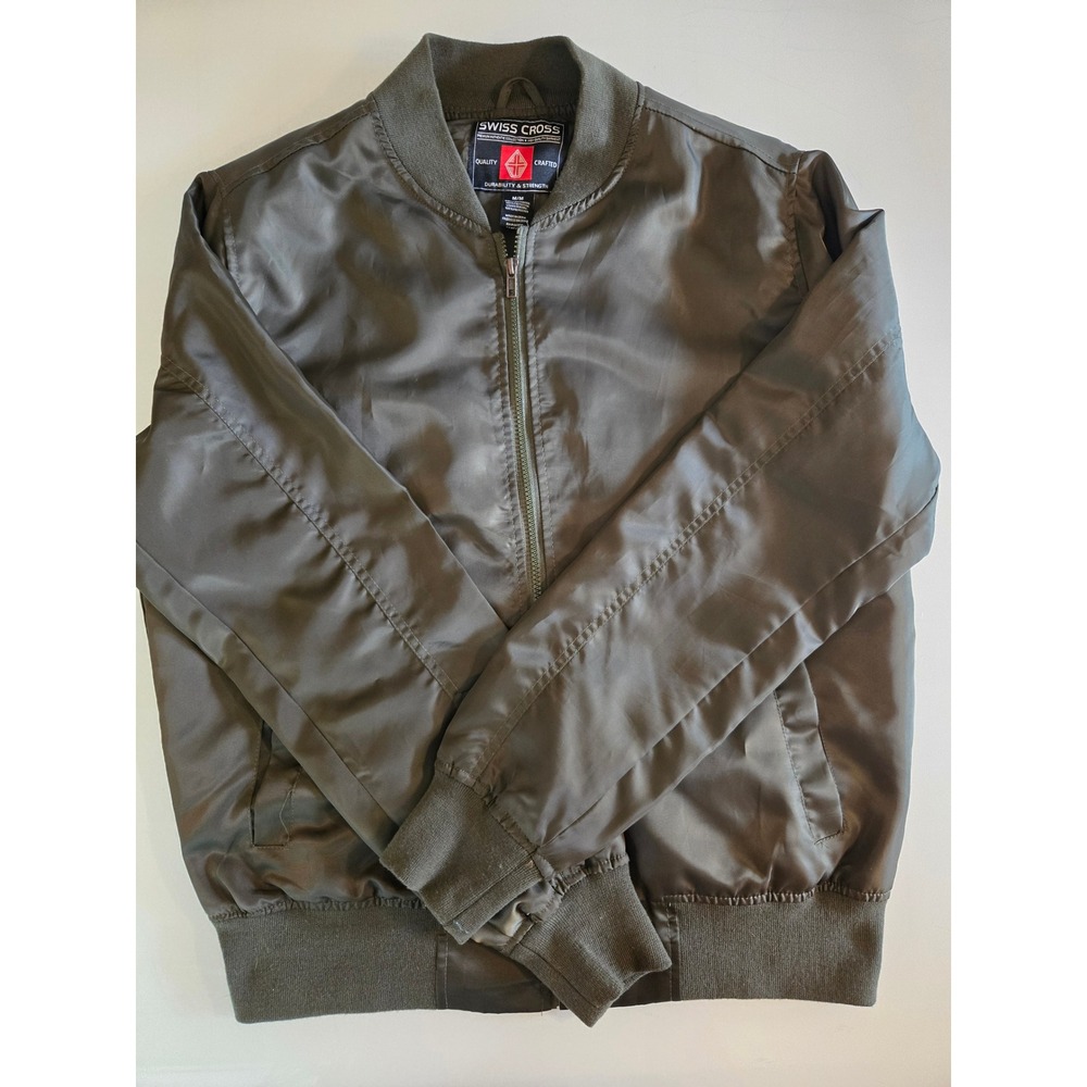 Swiss Cross Mens Olive Green Bomber Flight Jacket Size Medium Full Zip Utility